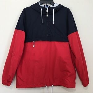 H & M Divided Red Navy blue 1/2  Zip Up pull over Hooded Jacket